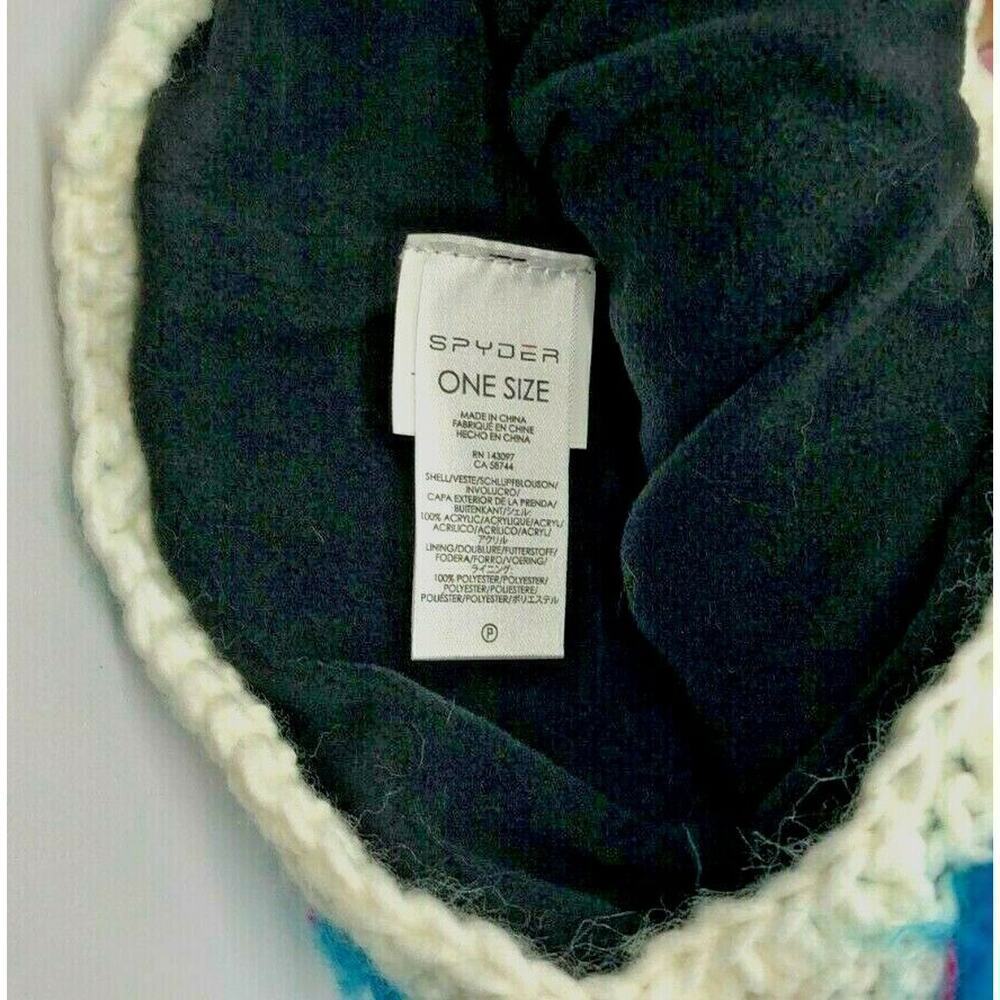 Adult Spyder Ladies Knit Hat w.Fleece Lining & Pom White Blue One Size - Picture 3 of 3